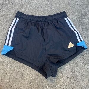 Adidas nylon running shorts black white stripe soccer blokette xs super short xs